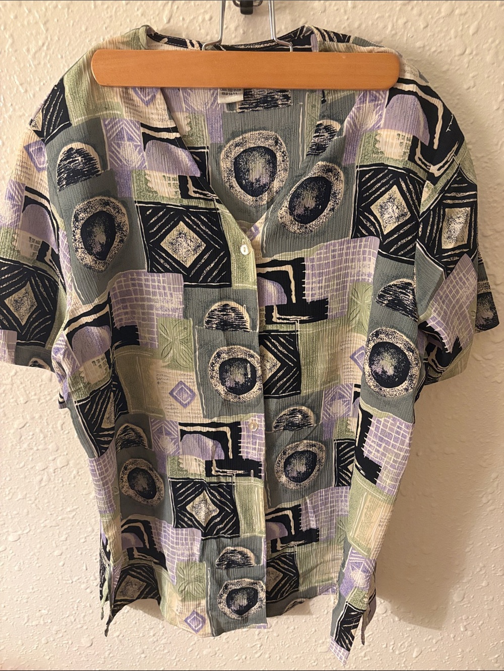 Notations Abstract Geo Button-Front Top in Lavender, Sage & Black